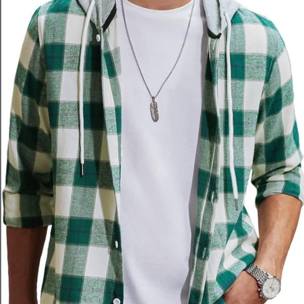 Green and White Casual Button Down Shirt